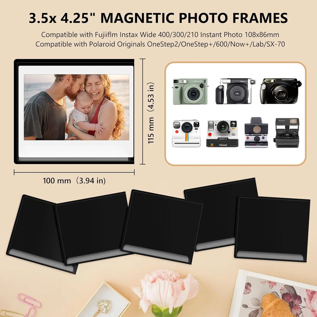 cadres photo magnétiques noir bleu rose durable flexible modernes 9x10.8cm