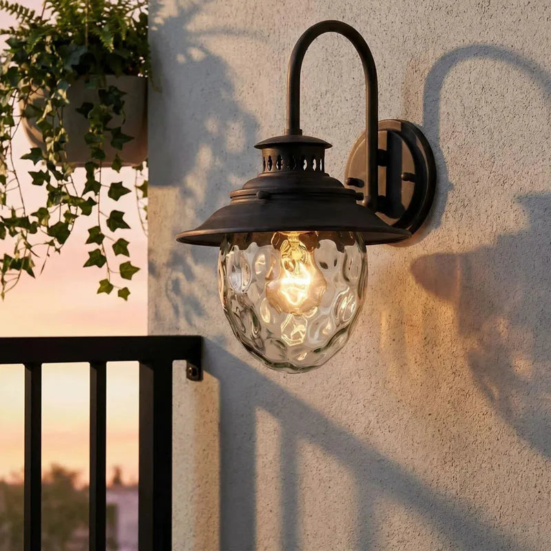 lampe murale vintage noire verre transparent motifs bulles extérieure e27 hydrofuge aluminium