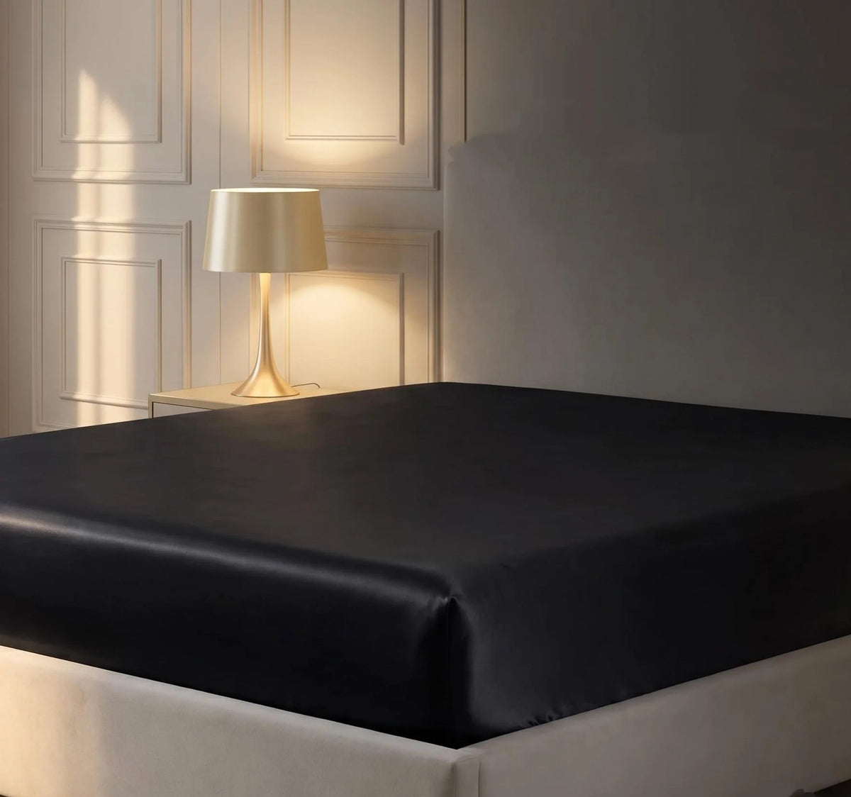 housse lit adulte polyester élastique solide noir moderne ajustable grande taille