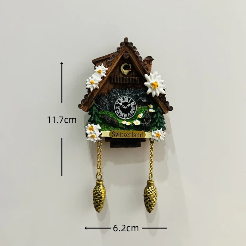 horloge pendule alpine animaux paysages aimants réfrigerateur texte traditionnel