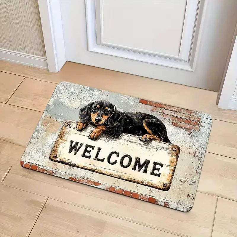 tapis sol moderne résistant rides extérieur imprimé chiens coeurs floraux beige noir marron gris