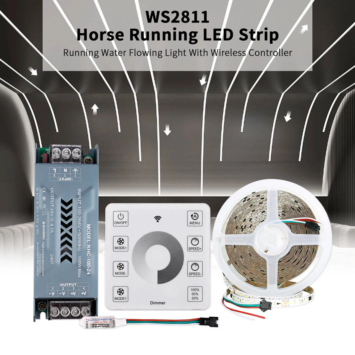 ruban led blanc 120 diodes adhésif contrôleur rf adaptateur alimentation 24v moderne