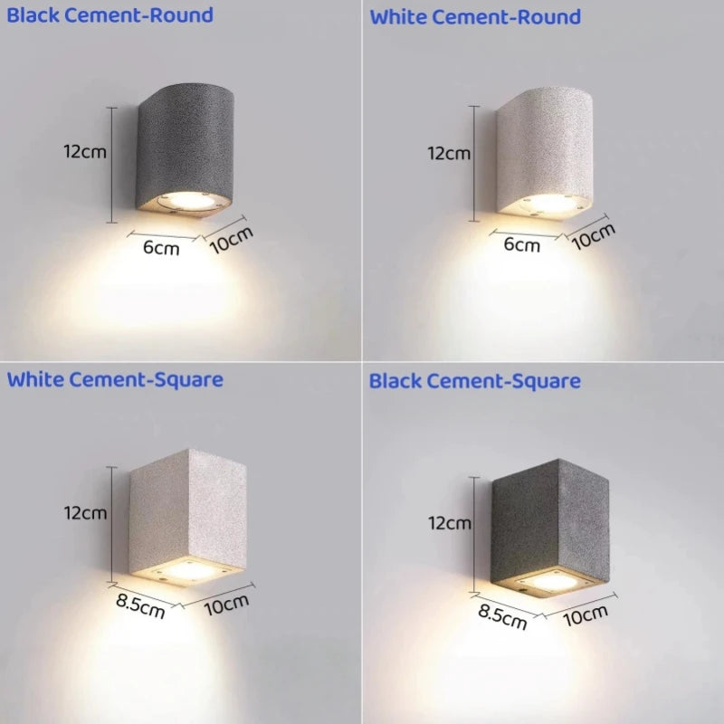 lampe murale led extérieure ip65 ciment moderne gris noir abat jour verre
