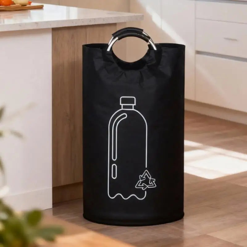 sac rangement pliable noir blanc motif recyclage moderne bouteilles plastique poignée métal tissu texturé