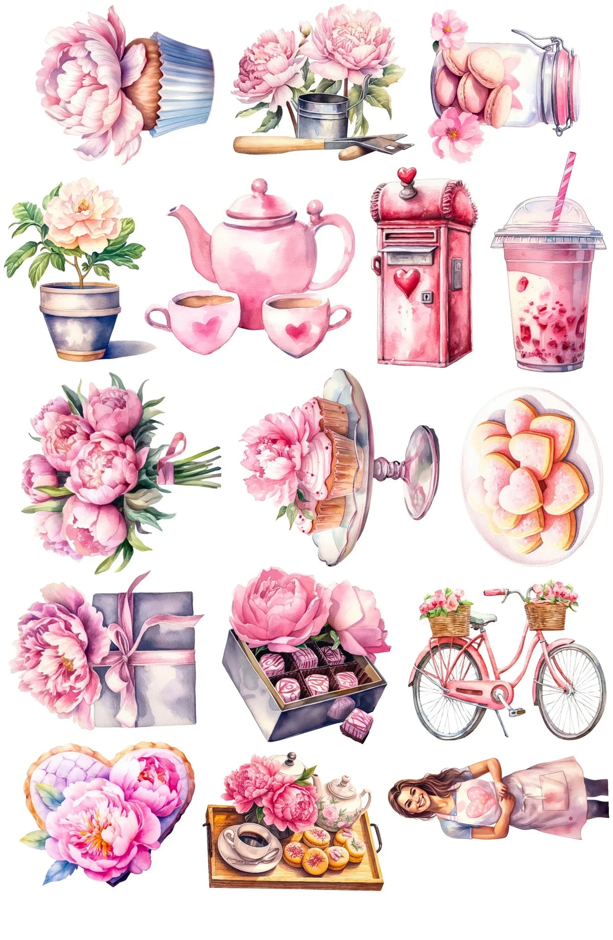 stickers aquarelle fleurs pâtisseries boissons enveloppes illustrations colorées adhésives mignonnes