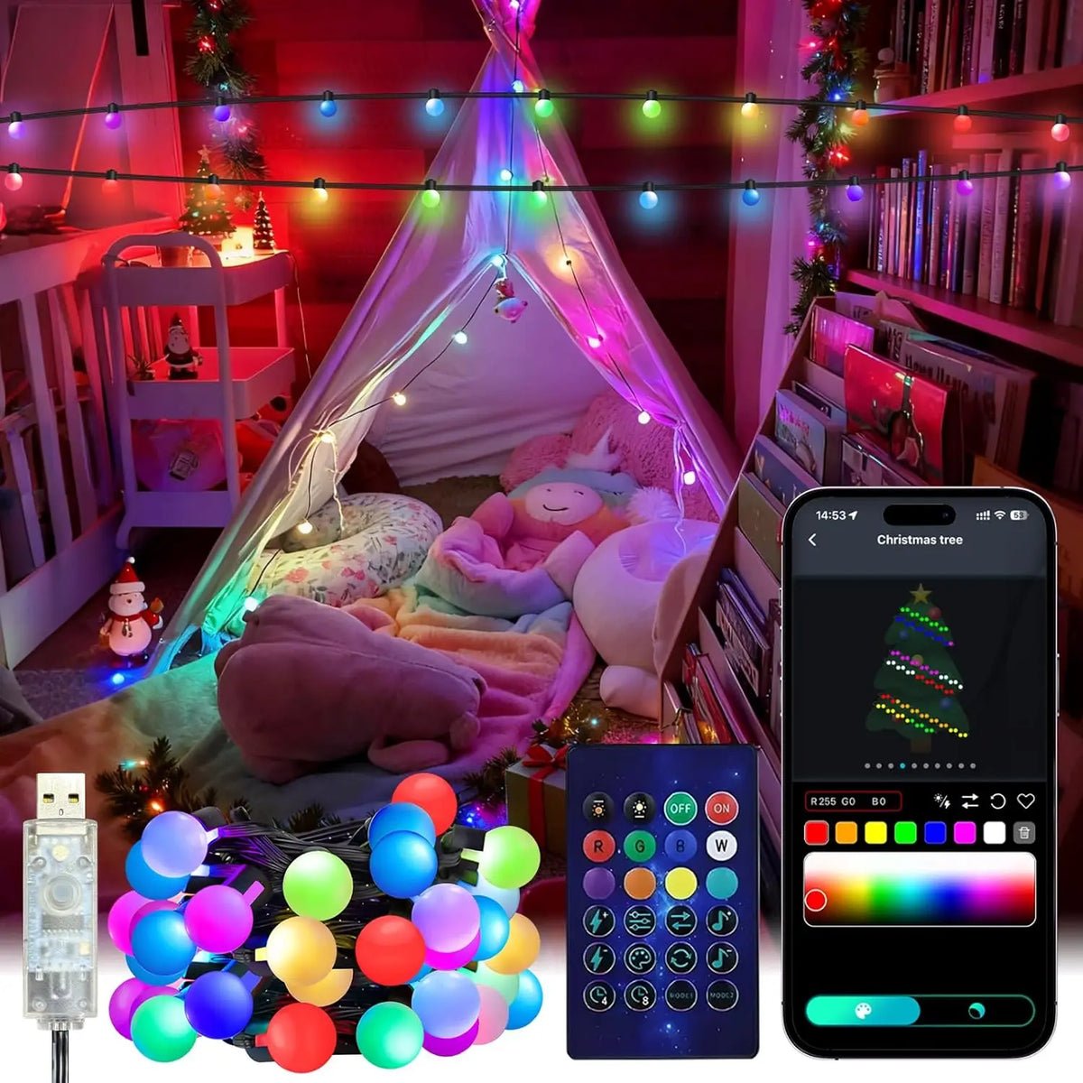 guirlande led multicolore decoration noel 10m 5m telecommande application smartphone