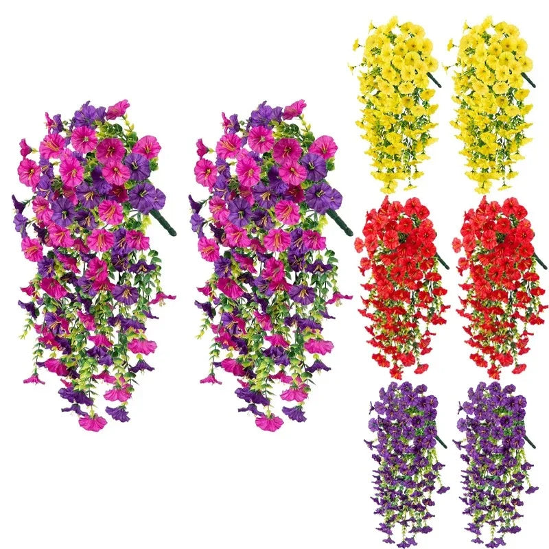 guirlande artificielle fleurs violettes roses jaunes modernes extérieures décoration jardin balcon