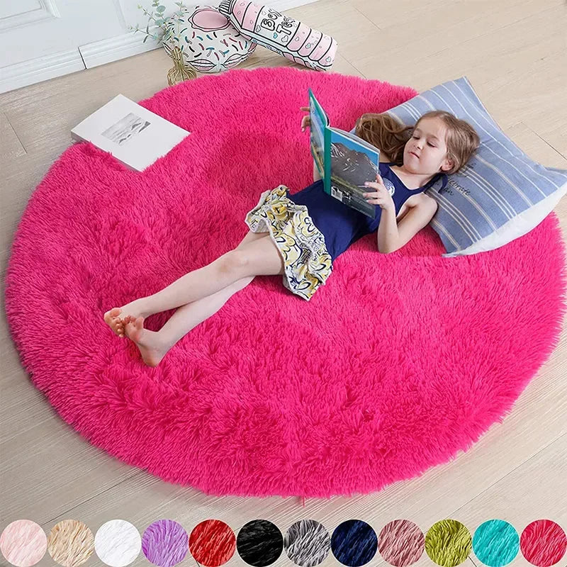 tapis rond peluche douce moderne rose blanc floral chambre salon extérieur