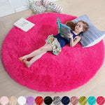 tapis rond peluche douce moderne rose blanc floral chambre salon extérieur