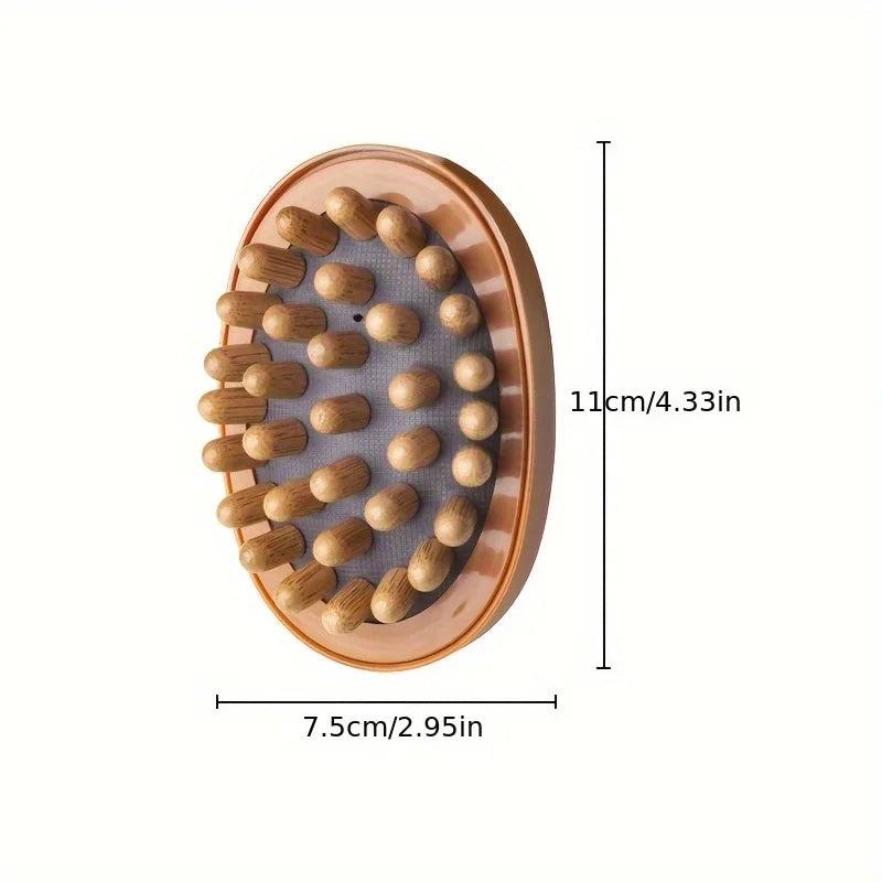 brosse massage relaxation corps bille bois surface rugueuse ceinture élastique marron gris praticité moderne