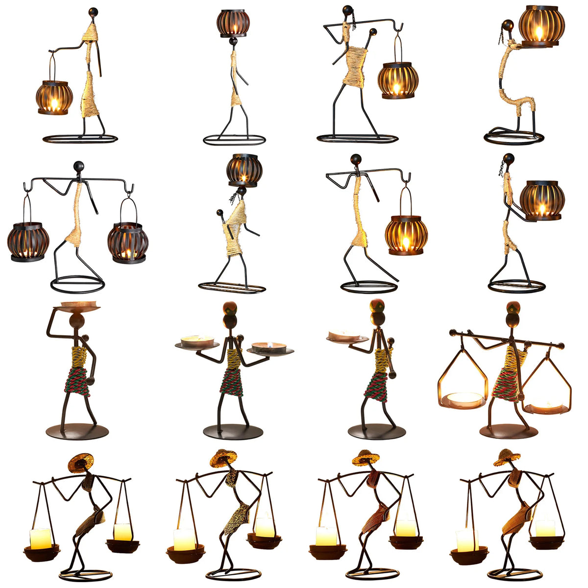 supports bougie métal artisanal figurines humaines couleurs vives mariage décoration intérieure moderne classique