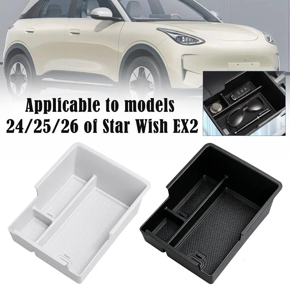 organisateur rangement blanc noir texturé accoudoir voiture chargeur usb écouteurs portefeuille stylos clé voiture