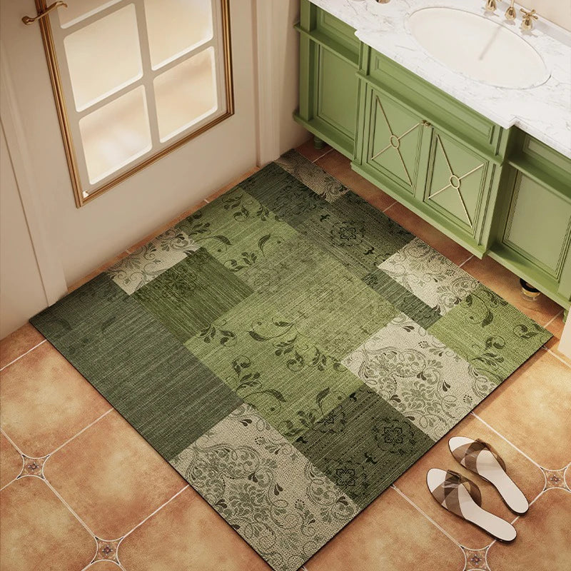 tapis moderne fleur vert foncé absorbant sèche rapidement salle bain maison