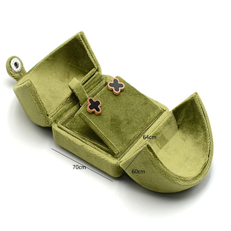 boîtes bijoux velours vert olive classique boutons pression boucles d'oreilles clover bague or collier