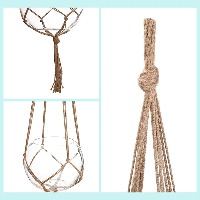 sacs fleurs suspendus macramé boho noir blanc anneaux métalliques rustique