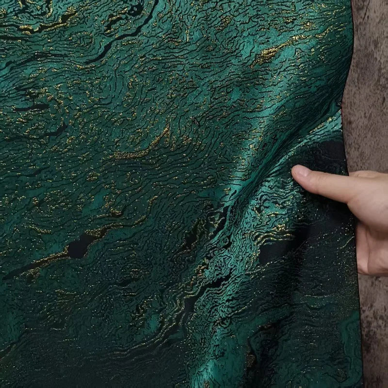 tissu brocart marbré moderne rouge vert bleu brillant polyester largeur 167cm élégant Jacquard