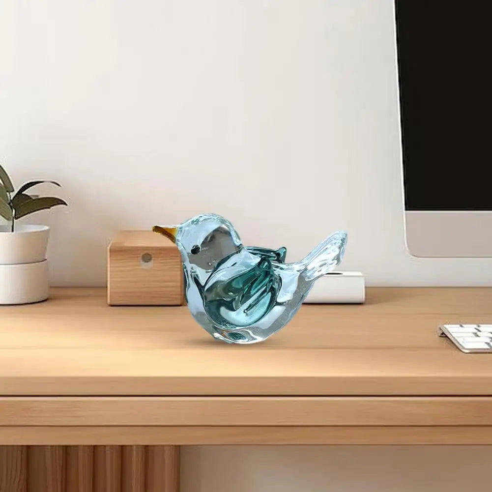 ornement décoration maison oiseau verre bleu vert transparent artisanal moderne statuette collectionnée
