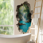 sticker mural paysage cascade arbres eau chambre bain décoration maison réaliste opaque pvc