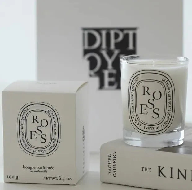 bougies parfumées cire gel aromathérapie forme coupe blanc logo diptyque verre transparent classique set
