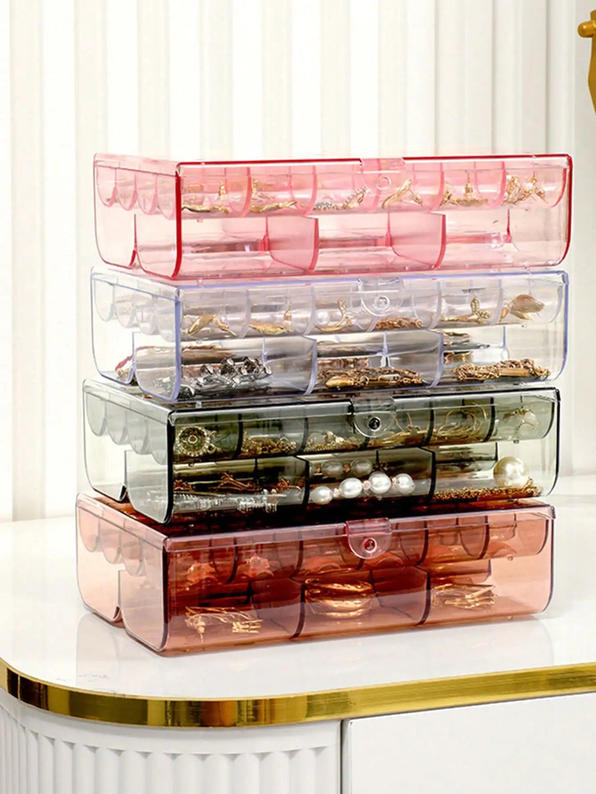 boîte rangement bijoux transparente moderne pratique plateau table femmes porte bijoux voyage festival