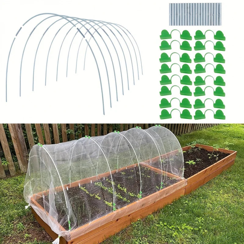 tunnels jardinage mini serres structures argentées clips verts plastique transparent croissance plantes bricolageextérieur support