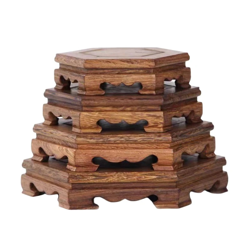 supports bois octogonaux multi niveaux pots fleurs terre cuite plante artificielle bonsaï statuette enfant