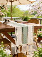 chemin table bohème crocheté géométrique beige rustique tassel intérieur extérieur printemps été