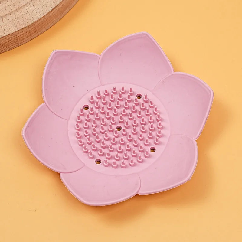 support savon moderne fleur relief gris bleu rose opaque salle bain portable silicone