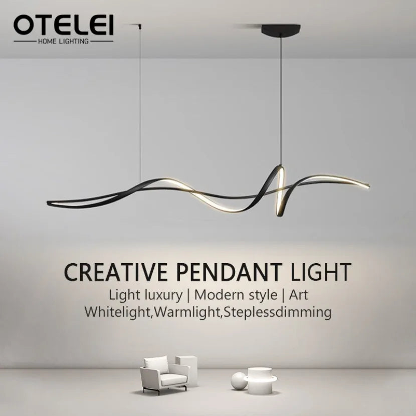 lampe suspendue moderne câble noir doré ondulé 120cm 140cm lumière froideversible