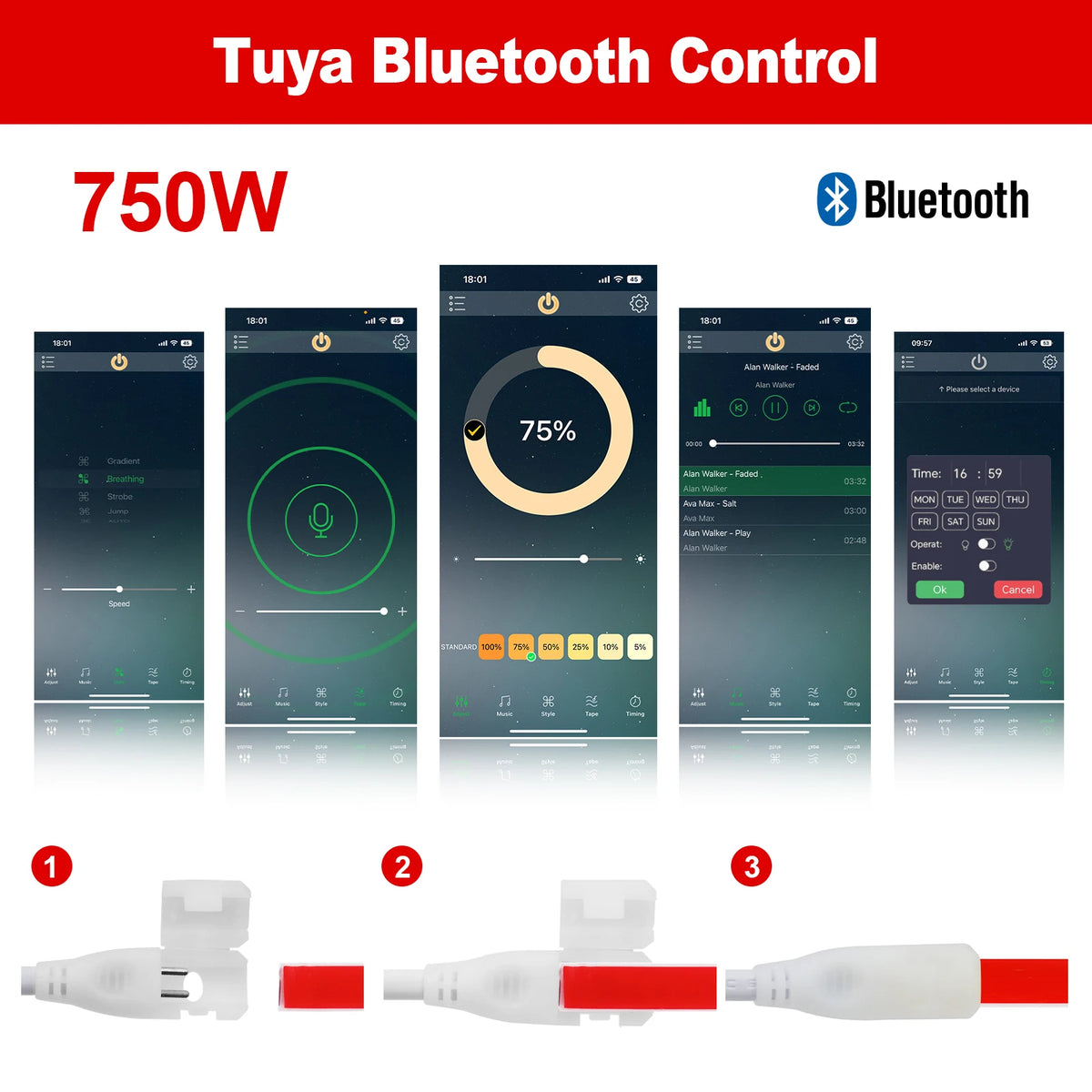 contrôleur led bluetooth wifi 750w 23touches télécommande ir moderne blanc
