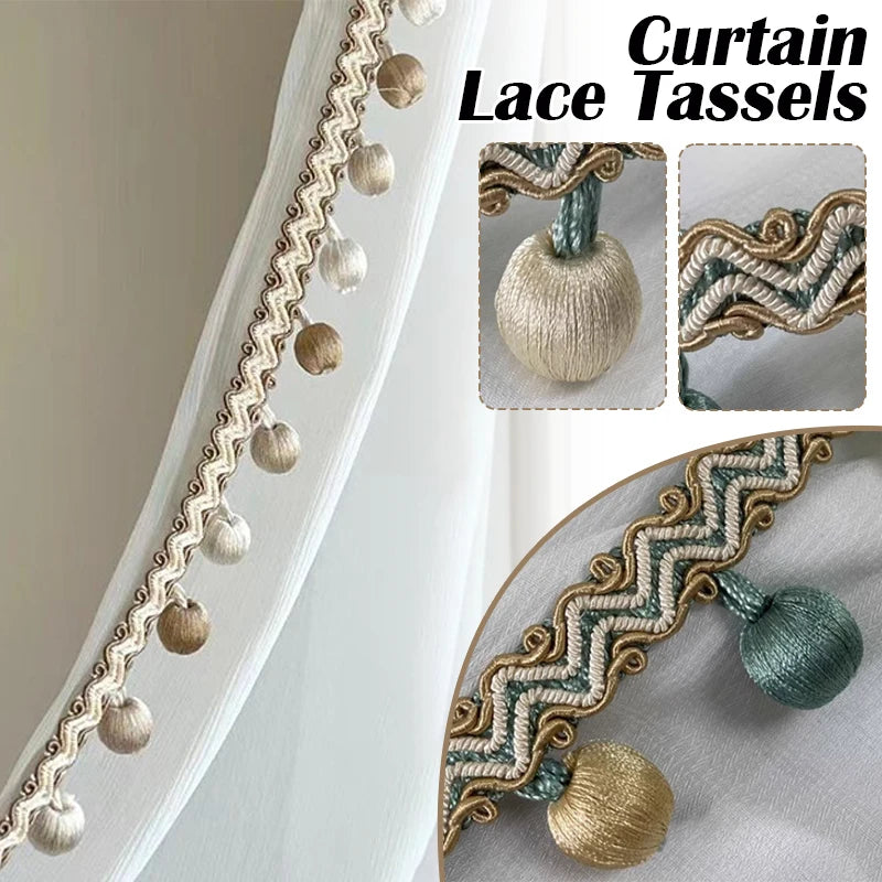 ruban rideau pompons vert doré élégant décoration partie zigzag coton polyester