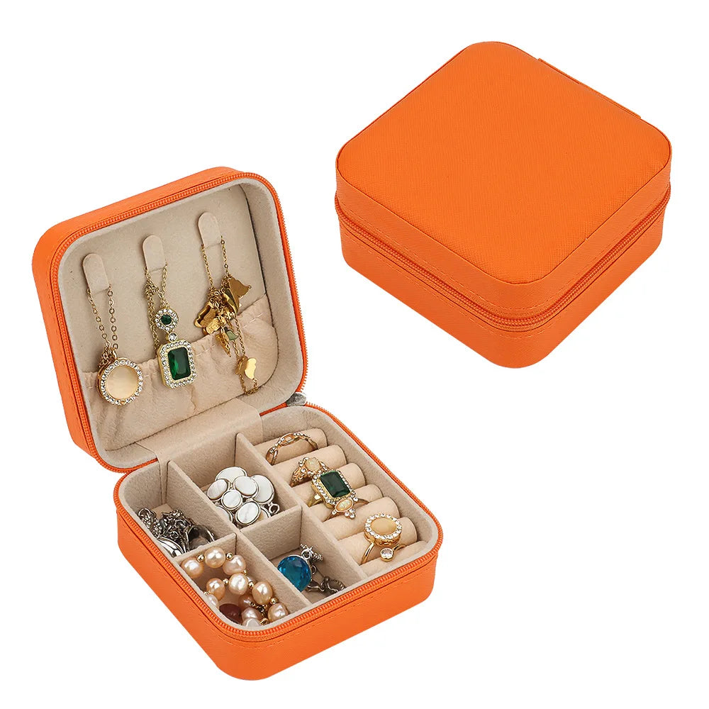 boîtes bijoux réutilisables simili cuir couleurs moderne fermeture glissière poche élastique crochets colliers rouleaux