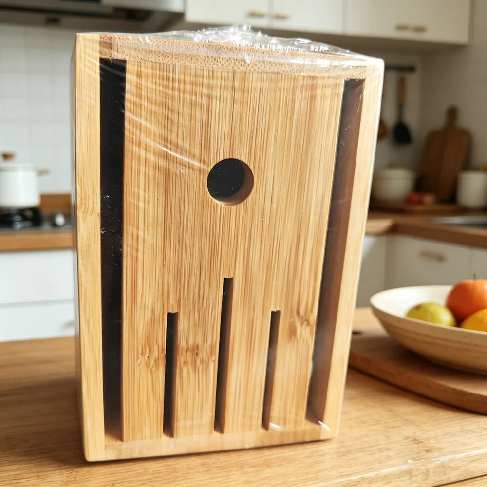 Bloc à couteaux blanc en bois naturel