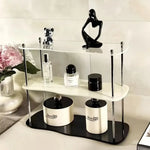 étagère deux niveaux transparente moderne pieds métalliques rangement parfum vaisselle décoratives multifonctionnelle salon