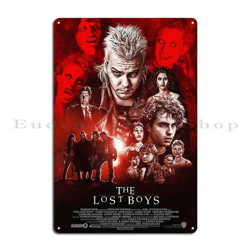 plaque métal vintage lost boys film décor mur gris pré perçus 30x40 cm