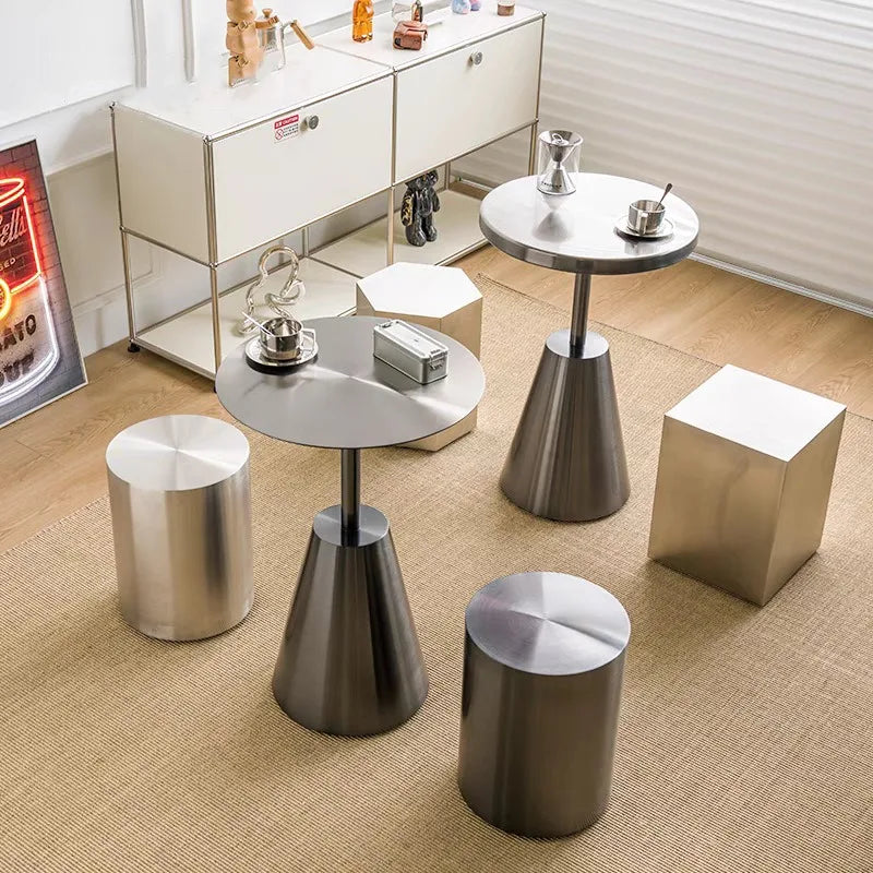 tabouret métal hexagonal moderne tabouret rond minimaliste meuble salon ottoman geometrique argenté gris