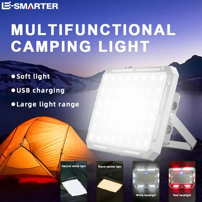 lampe camping rechargeable led portable aimantée support montage affichage numérique gris métallisé moderne robuste