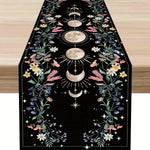 table table lin noir motif floral lunaire bohème mystique étoiles phases lune