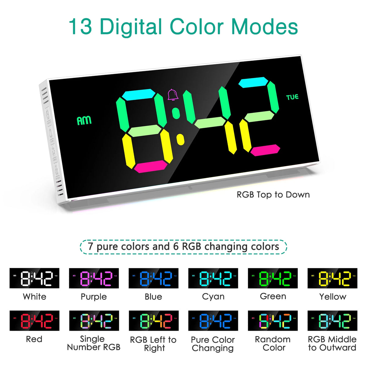horloge murale numérique affichage led noir blanc multicolore moderne télécommande éclairage rgb