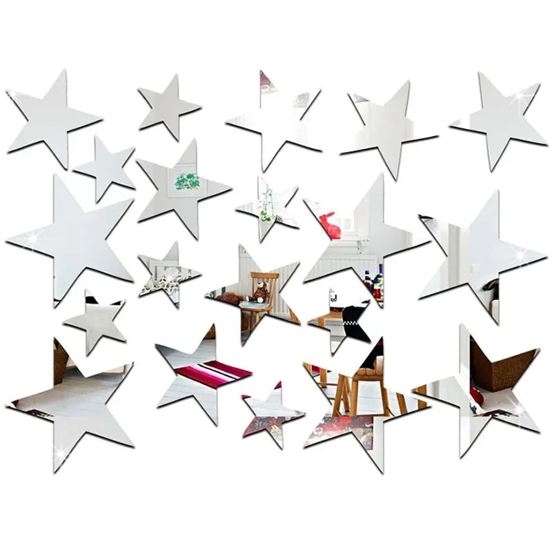 stickers muraux étoiles brillantes moderne 42 pièces adhésifs blanc jaune bleu