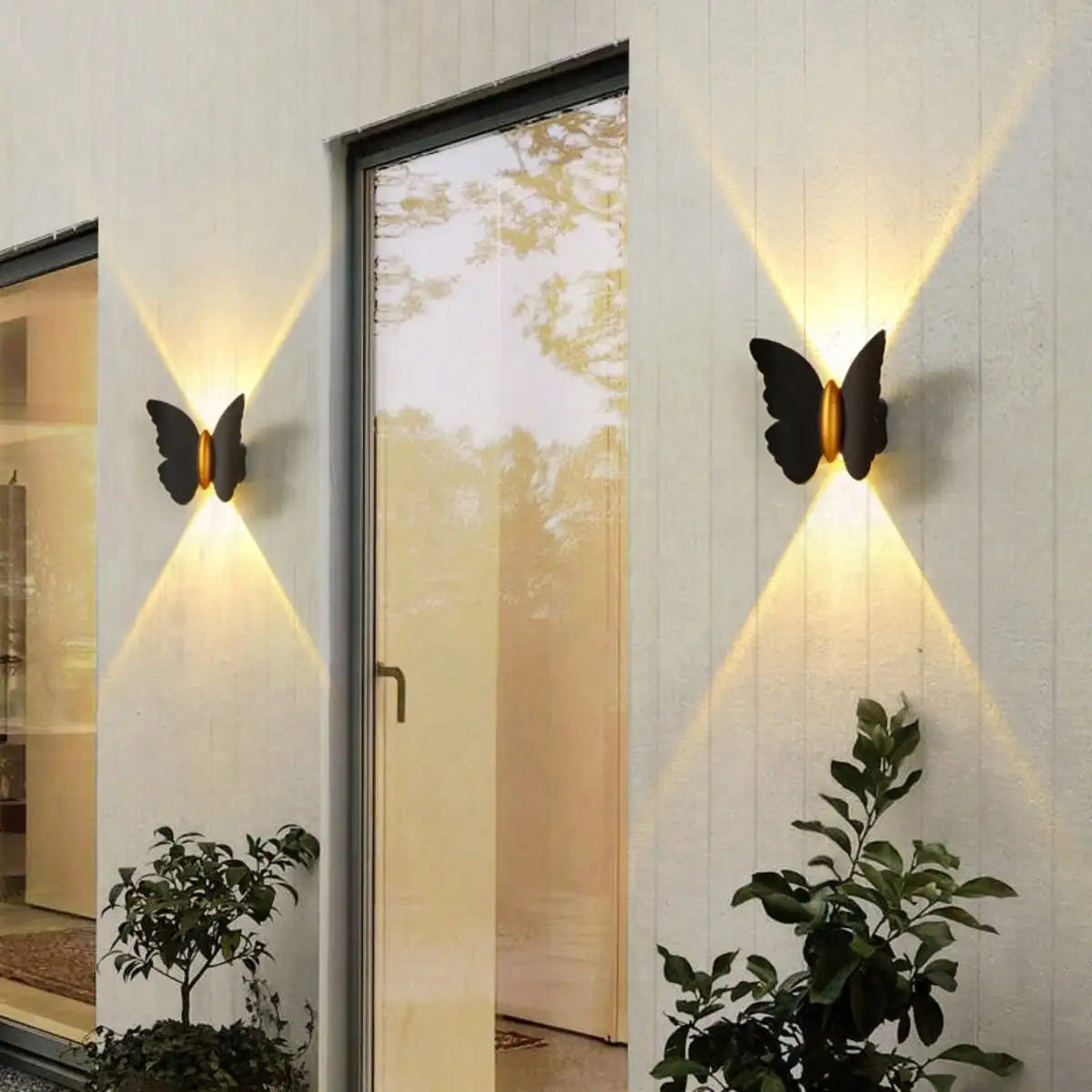 lampe murale solaire led papillon moderne noir doré extérieure adhésive ip44 rechargeable 2lumieres