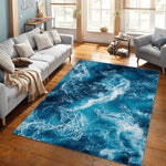 tapis moderne rectangle polyester antidérapant nuages bleu marine blanc salon chambre decoration interieur