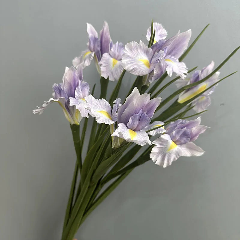 décoration intérieure bouquet iris artificiels soie violet blanc jaune réaliste mariage anniversaire chambre