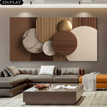 tableau decoratif moderne abstrait forme geometrique toile couleur marron beige doré decoration murale horizontal