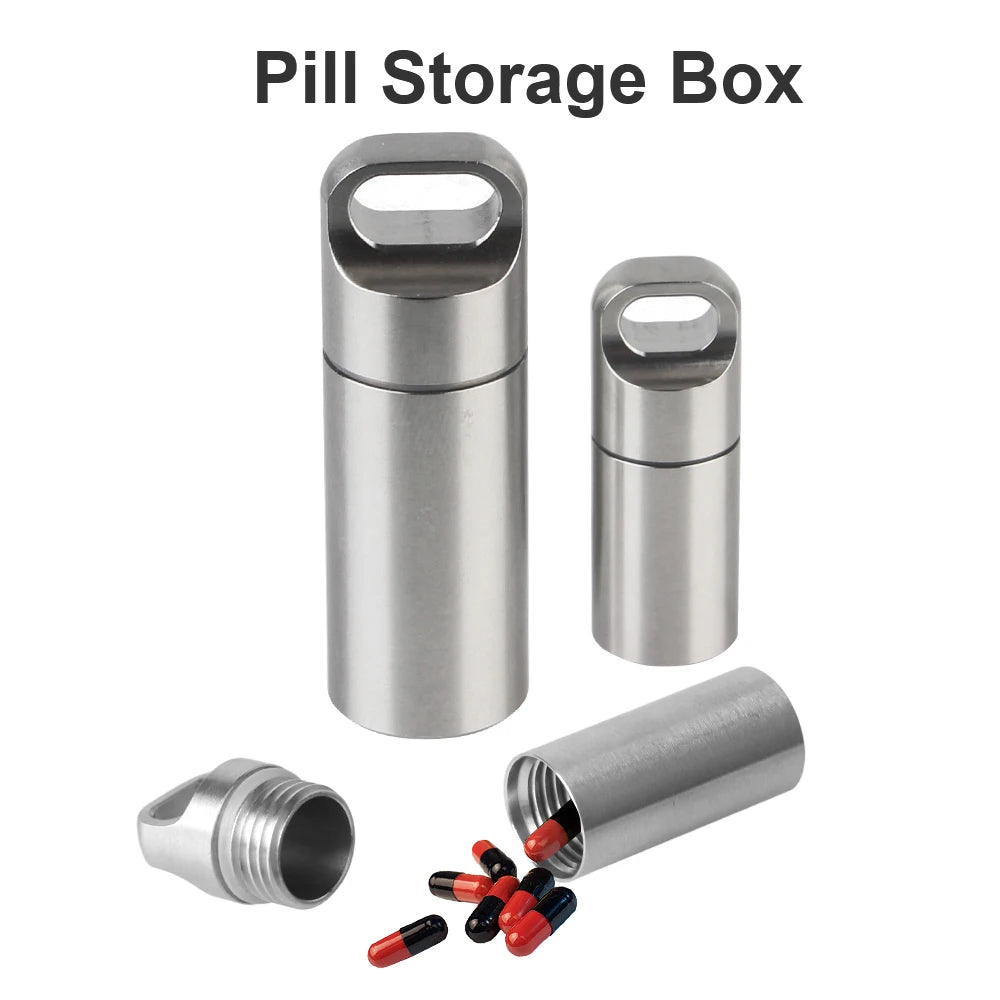 boîte rangement pilules acier inoxydable argenté moderne anneaux bouchons porte clés