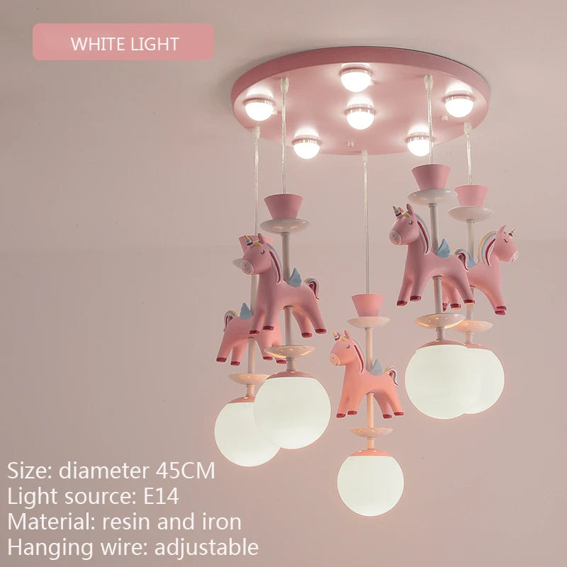 suspension lumineuse verre résine chevaux arc ciel moderne bleu rose enfant blanc contemporain