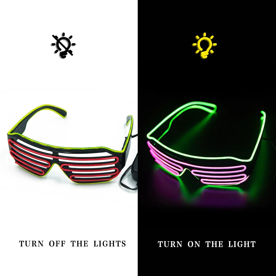 lunettes lumineuses led bleu rose lignes horizontales modernes élastiques événements halloween noël anniversaire
