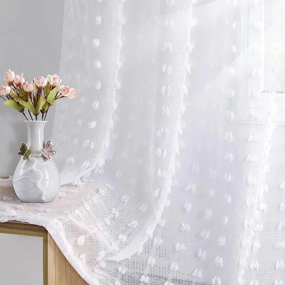rideau blanc moderne polyester translucide motifs fleurs 1pc chambre salon