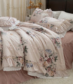 ensemble literie fleuri romantique 100 coton king size beige rose vert bleu