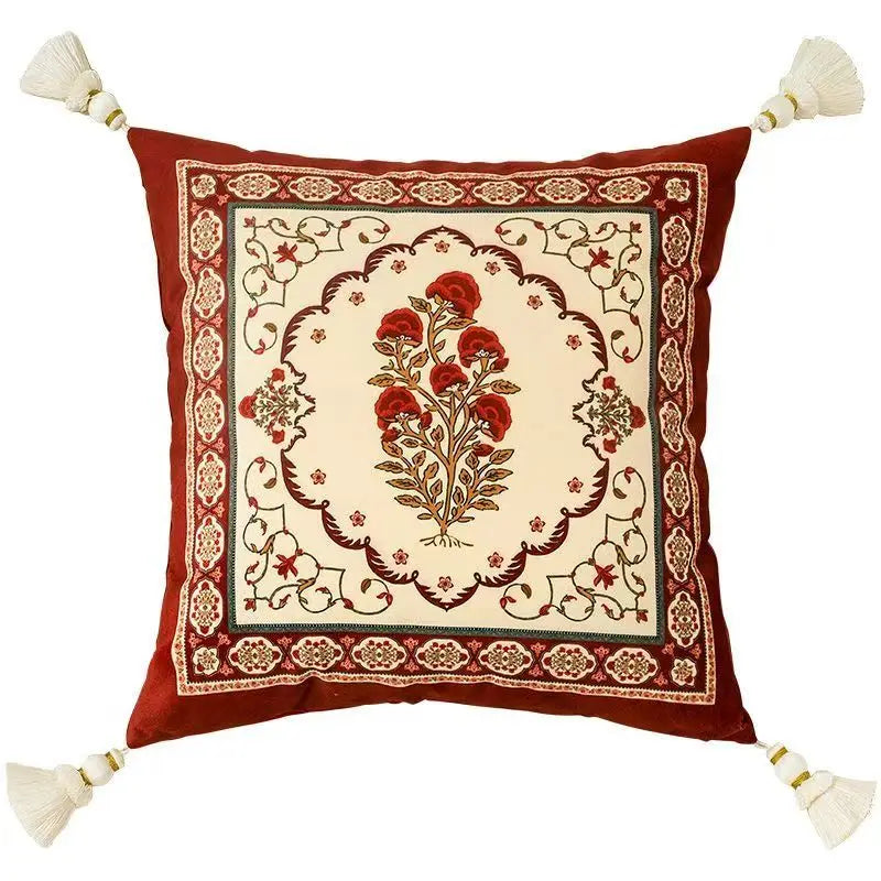 coussin carré fleuri rouge velours polyester traditionnel décor maison voitures 45x45cm 55x55cm